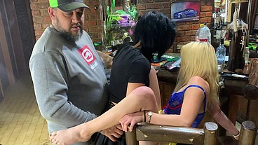 Hot girls fucking with strapless dildo while we jerk off