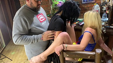 Hot girls fucking with strapless dildo while we jerk off