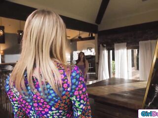 Coco Lovelock invites her lesbo mother i'd like to fuck bff Lauren Phillips to assist her climax.The breasty redhead masturbates the small blond until that babe squirts