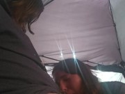 Thirsty cock slut slurps cock like her life depends on it and gets a squrting pounding outside