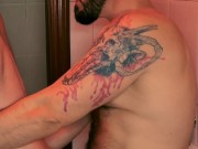 Hairy Tattooed Bear Fucks Bareback in Club Toilet