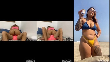 Ruiva da o cuzinho pra desconhecido sem camisinha e logo depois vai na praia de fio dental fazer vadiagem
