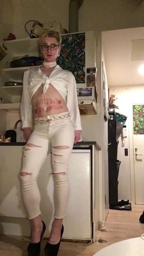 SissyWhiteboi Jes Brinch in white jeans   Clip 1