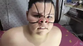 Perfect Sloppy Face Fuck with Nose Hooks and Cum on Her Throat