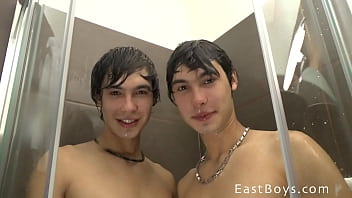 Watch the WORLD'S FIRST SYNCHRONIZED HANDJOB! At least we hope It's world's first! Certainly we have not seen anything like it, if you did tell us where! Watch our splendid Aston Twins strip and take shower together, piss, and finally get a