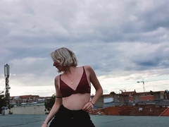 Slutty amateur blonde smoking and jerking dick