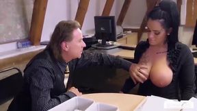 Big titted German mom secretary eats boss' load in horny hard office