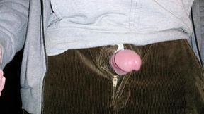 Big Uncut Cock Show for Neighbours Outdoor Night Time Wearing Cords