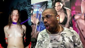 bound free use white teen girl bouncing on a cock in an alleyway, ai generated