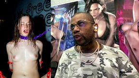 bound free use white teen girl bouncing on a cock in an alleyway, ai generated