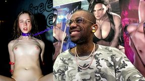 bound free use white teen girl bouncing on a cock in an alleyway, ai generated