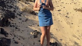 Pee girl at the public beach compilation