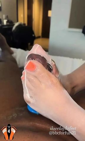 Post Orgasm Torture - Ebony ilovelaylafeet lets me Cum inside her ripped Nylon