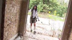 Two Dicks Rough Sex on the Street for a Slutty Brunette: Rough DP Fuck in Prague