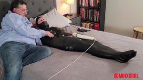 MinxGrrl - Leather Sack Bound, Anally Plugged and Vibed to Orgasm (WMV Format)