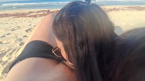 MILF Sucks Cock and Swallows Cum on the Beach POV