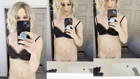 hot blonde crossdresser in mirror