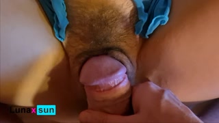 He rubs my wet hairy pussy with his big cock - Sun POV