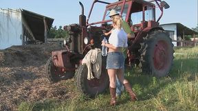 Valentina Leaves Her Skirt On As She Has Anal Sex Outside By A Tractor