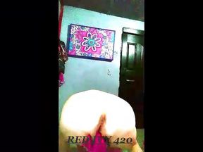Pink rubber glove pussy fingering
