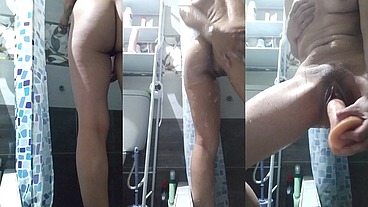 I was so horny that I took a shower with my toy 28cm