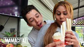Teeny Latina picked up for nasty gonzo rodeo with thick rod &mdash;  market meat