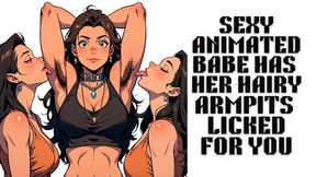 Sexy animated hairy anime babe gets her sexy muscled armpits licked by two kinky fetish girls