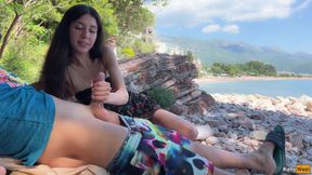 Risky Outdoor Dick Flashing on the Beach - I Took His Dick in My Hand and Helped Him Cum