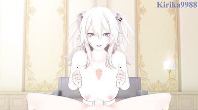 Hot anime avatar gushes thick cumshots in tight white swimsuit