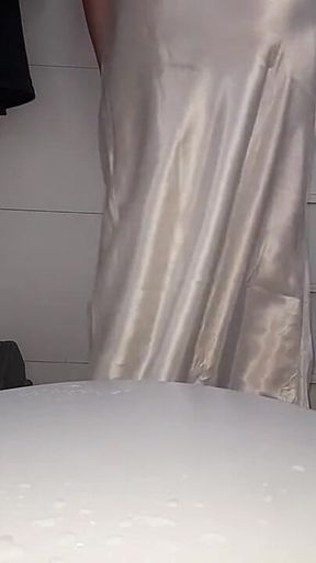 Satin White Long Lingerie Fetish Cum