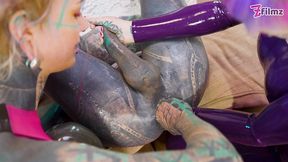 can she take two fists - sissy getting fisted by two chicks in latex