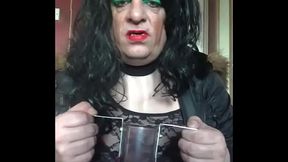 if your shy then fill my pee tube up behind the hedge then bring it to me and i will swallow it while people are watching me