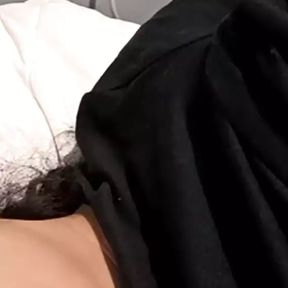 Another hot video call from my hairy stepsister putting cucumber in her pussy