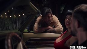 Night drive and hardcore threesome fucking with big tits MILF Little Puck