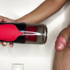 Latino with a Big Dick Cumming Horny on His Suction Device