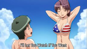 Busty older girlfriend teases with big boobs at the beach