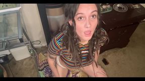 Horny Brunette Smoking and Riding Dildo