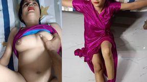 Newly married girl in pink nighty fucked with his husband in hotal room on his birthday.
