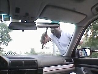 Ebony and white outdoor double permeated booty drilling trio...cum in throat