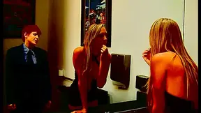 Sexy alluring blonde gets her pussy eaten by short hair lesbian