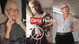 Stunning blonde German MILF in leather explores fetish with smoking and BDSM