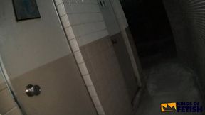 Busty Japanese babe blows deep a guy with big dick in a public toilet