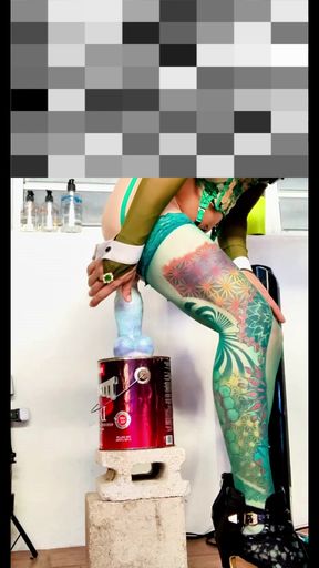 Cute Shemale Dildo Riding Outside with Panties by the Side