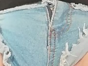 first time denim shorts horny masturbation close up