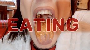 Devouring a shortbread cookie with milk