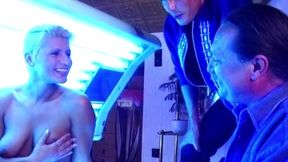 Tanning Bed Threesome Blonde Slut Devoured and Double Pounded