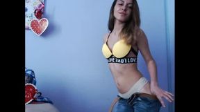 Katyy the Cutie Strips to Yellow Bra and White Panty
