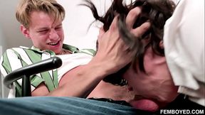 What a great scene! Leo Louis and his massive cock fucking Tootsy'_s femboy ass against a chair and a study table is almost oo fucking HOT!