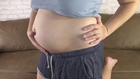 Cheating wife with a pregnant belly and huge boobs femdom teasing her cuckold hubby with small dick - Milky Mari