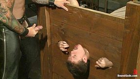 BoundGods : Caged sex slave endures a beating hot wax and hard stockade fuck